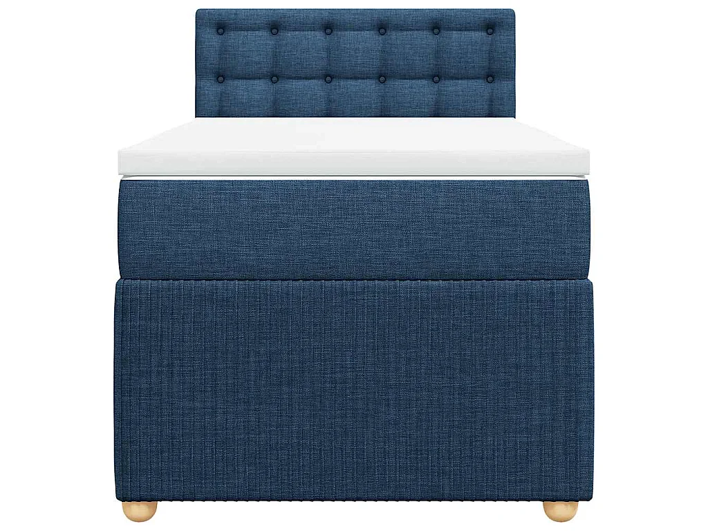 Cama box spring con colchón tela azul 100x200 cm