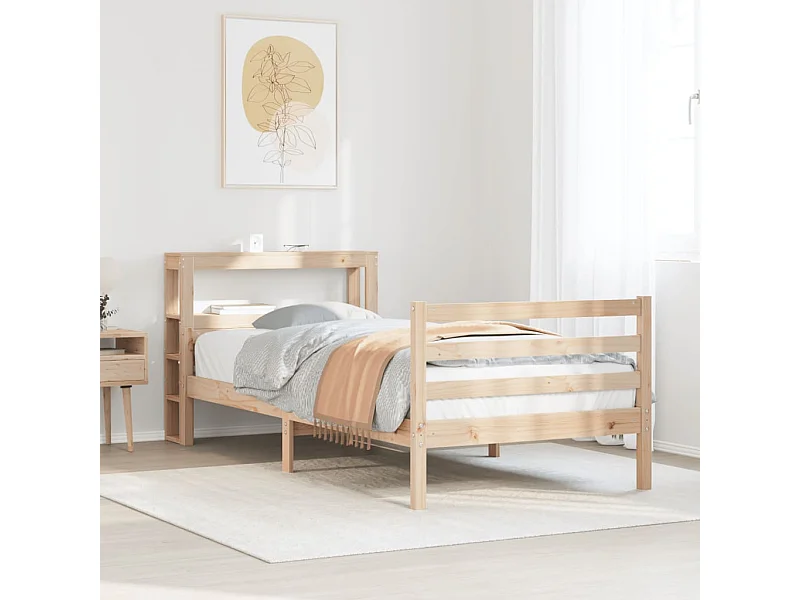 Estructura de cama con cabecero madera maciza de pino 90x200 cm