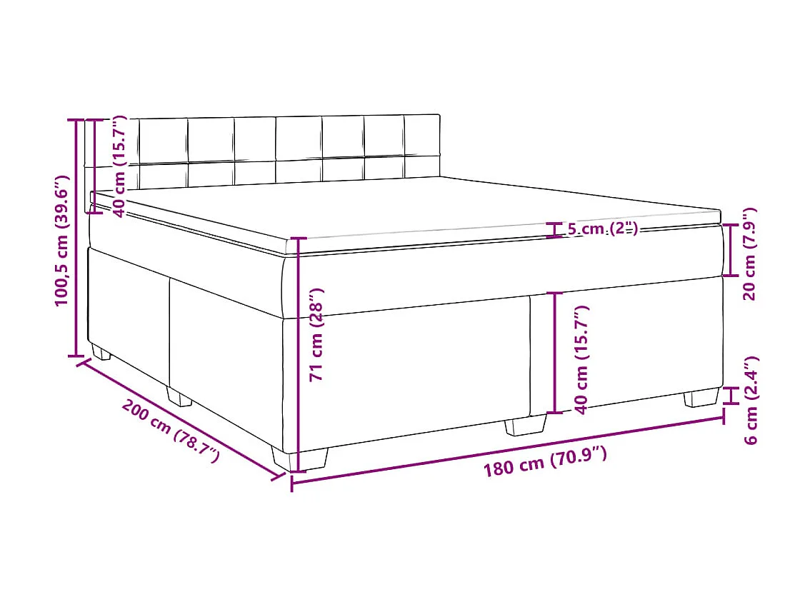 Cama box spring con colchón terciopelo gris oscuro 180x200 cm