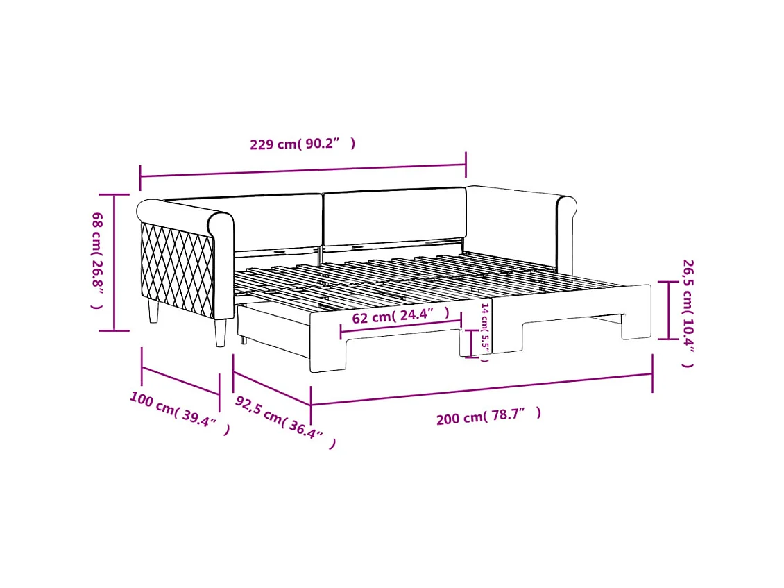 Lit de jour avec gigogne sans matelas gris foncé 90x200 cm