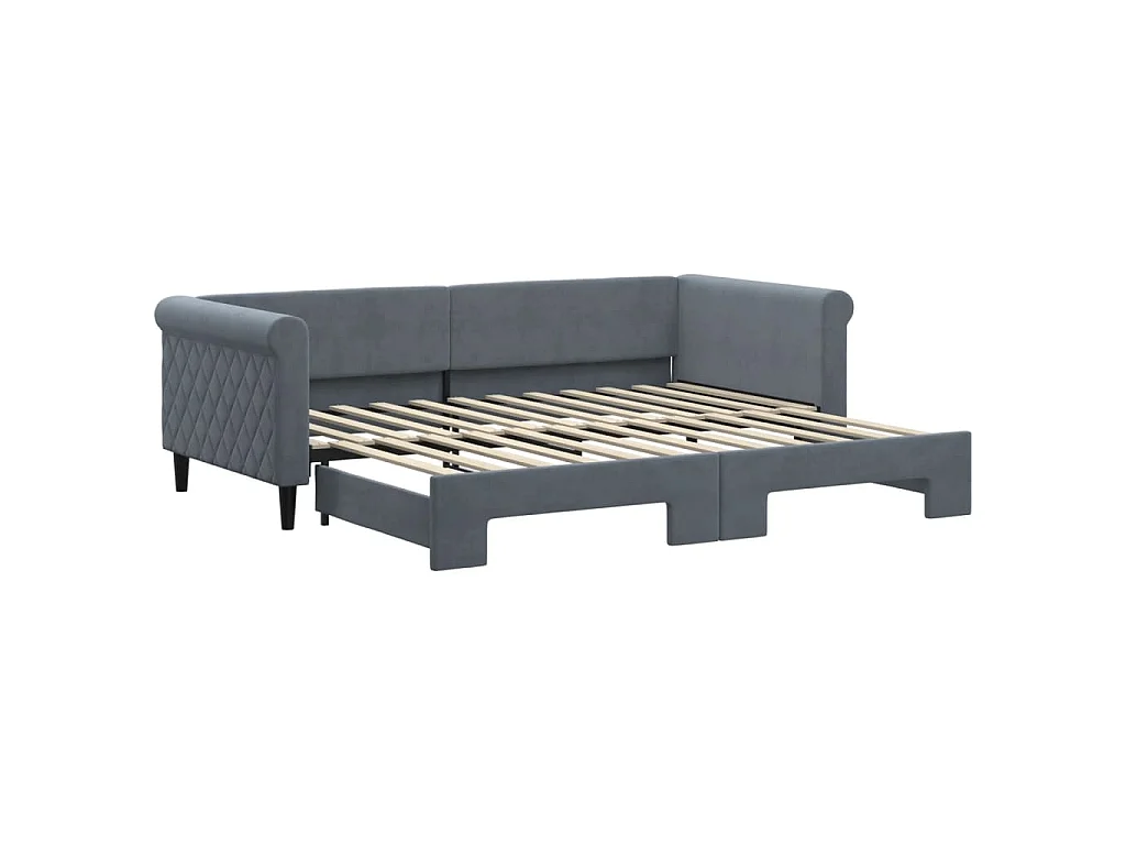 Lit de jour avec gigogne sans matelas gris foncé 90x200 cm