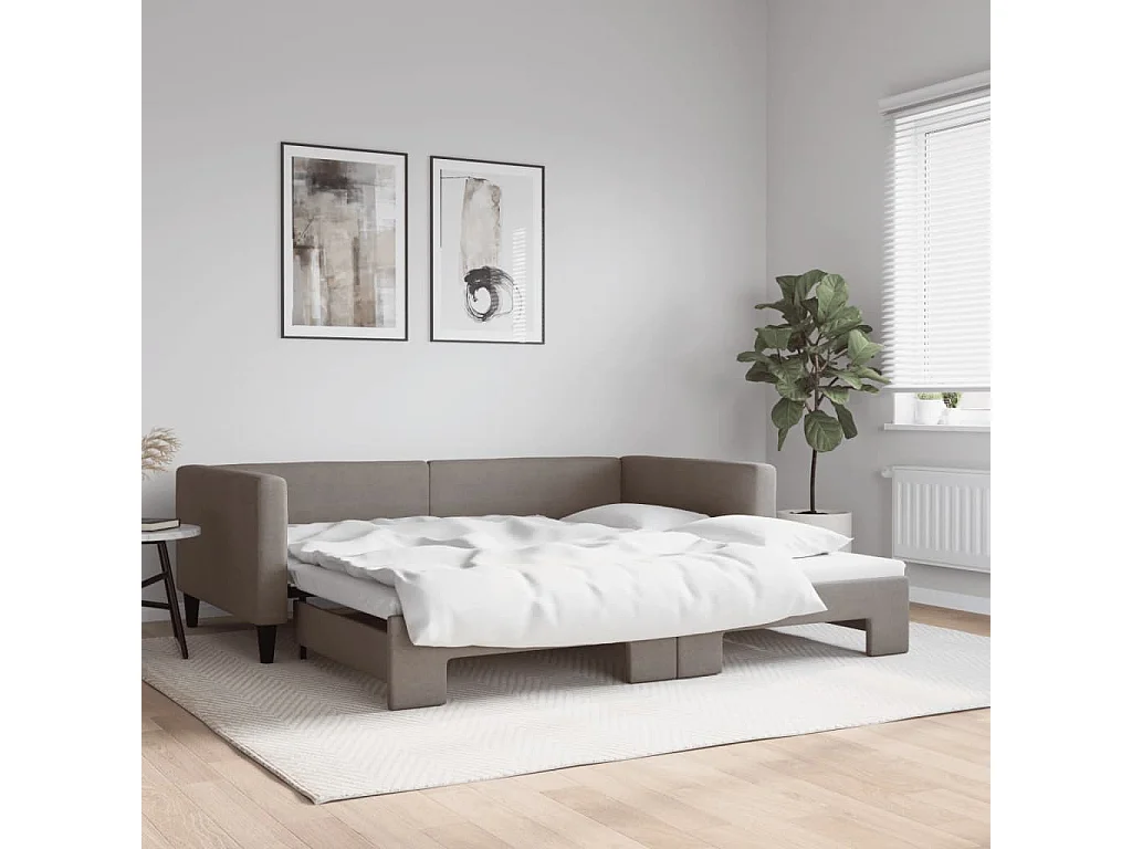 Lit de jour avec lit gigogne taupe 100x200 cm tissu
