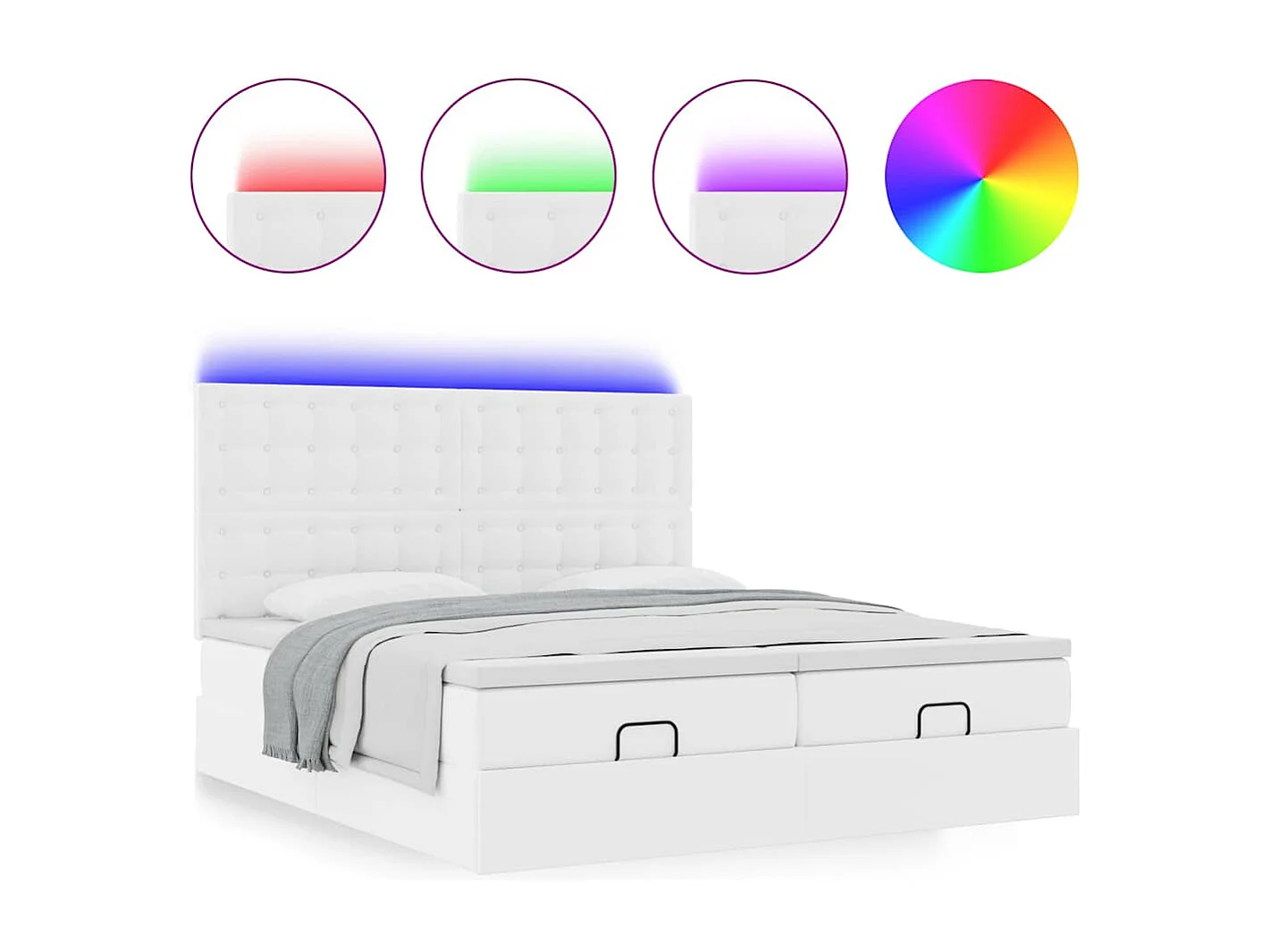 Ottoman-Bett mit Matratzen & LEDs Reinweiß 180x200cm Kunstleder