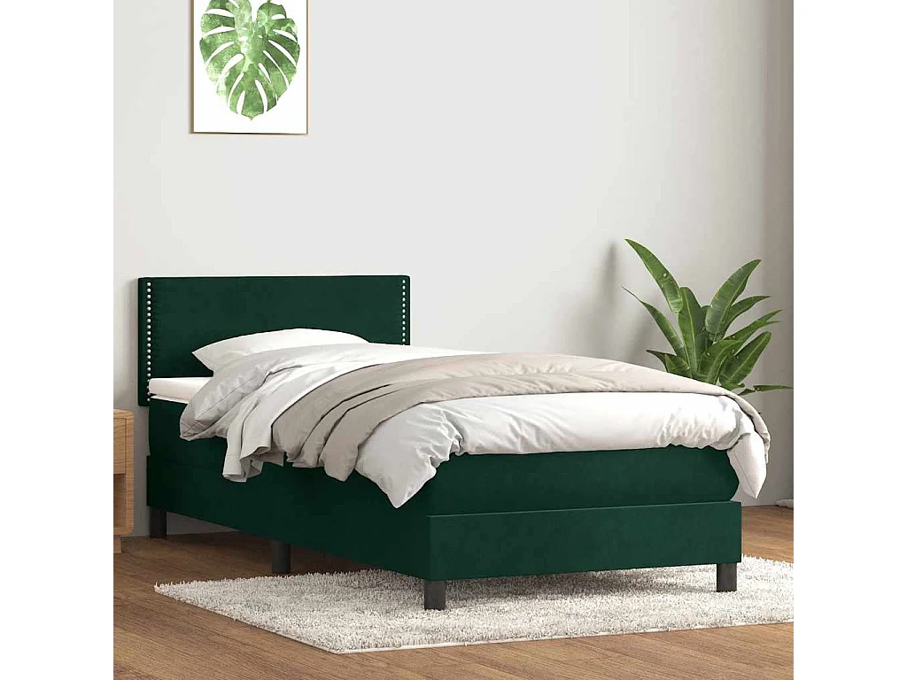 Sommier à lattes de lit et matelas vert foncé 90x210 cm velours