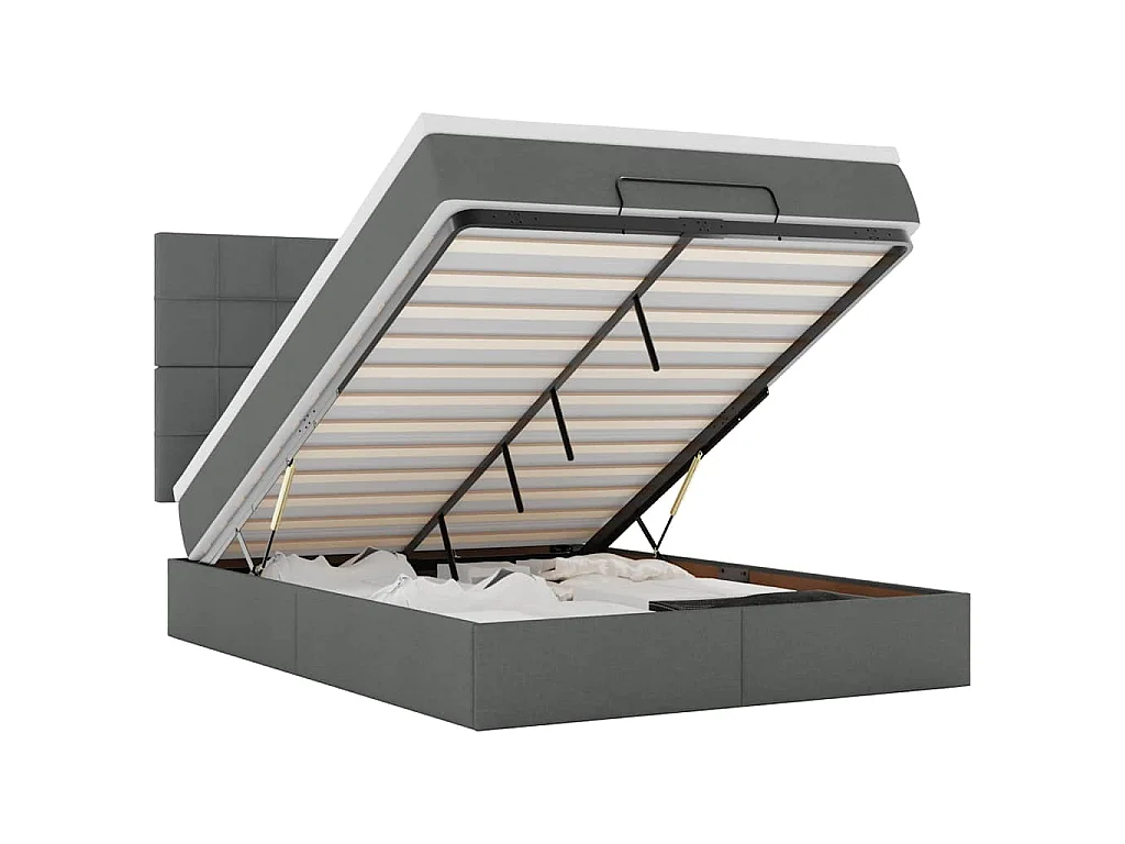 Estructura cama otomana colchón tela gris oscuro 140x190cm
