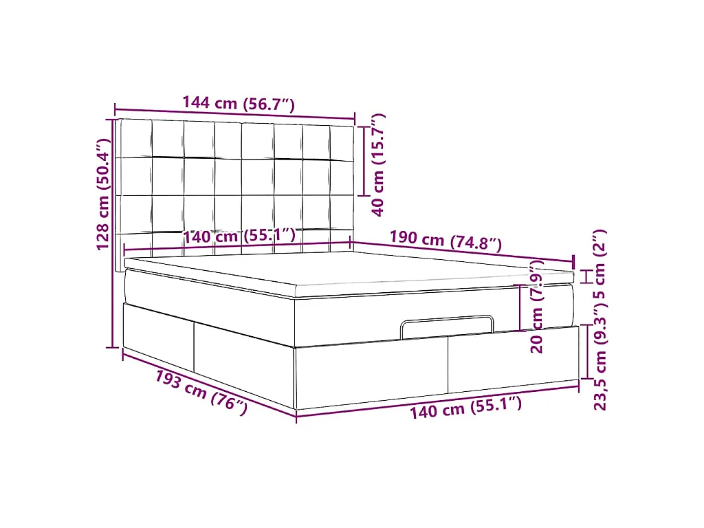 Estructura cama otomana colchón tela gris oscuro 140x190cm