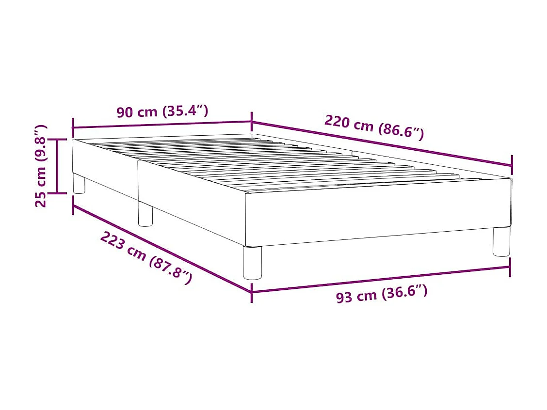 Cama com molas sem colchão 90x220 cm veludo preto