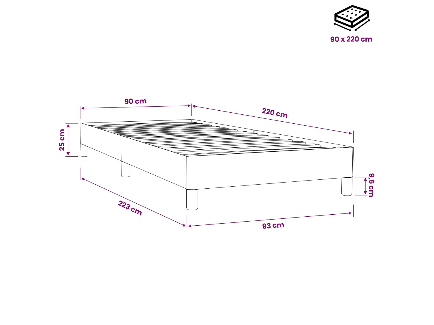 Cama com molas sem colchão 90x220 cm veludo preto