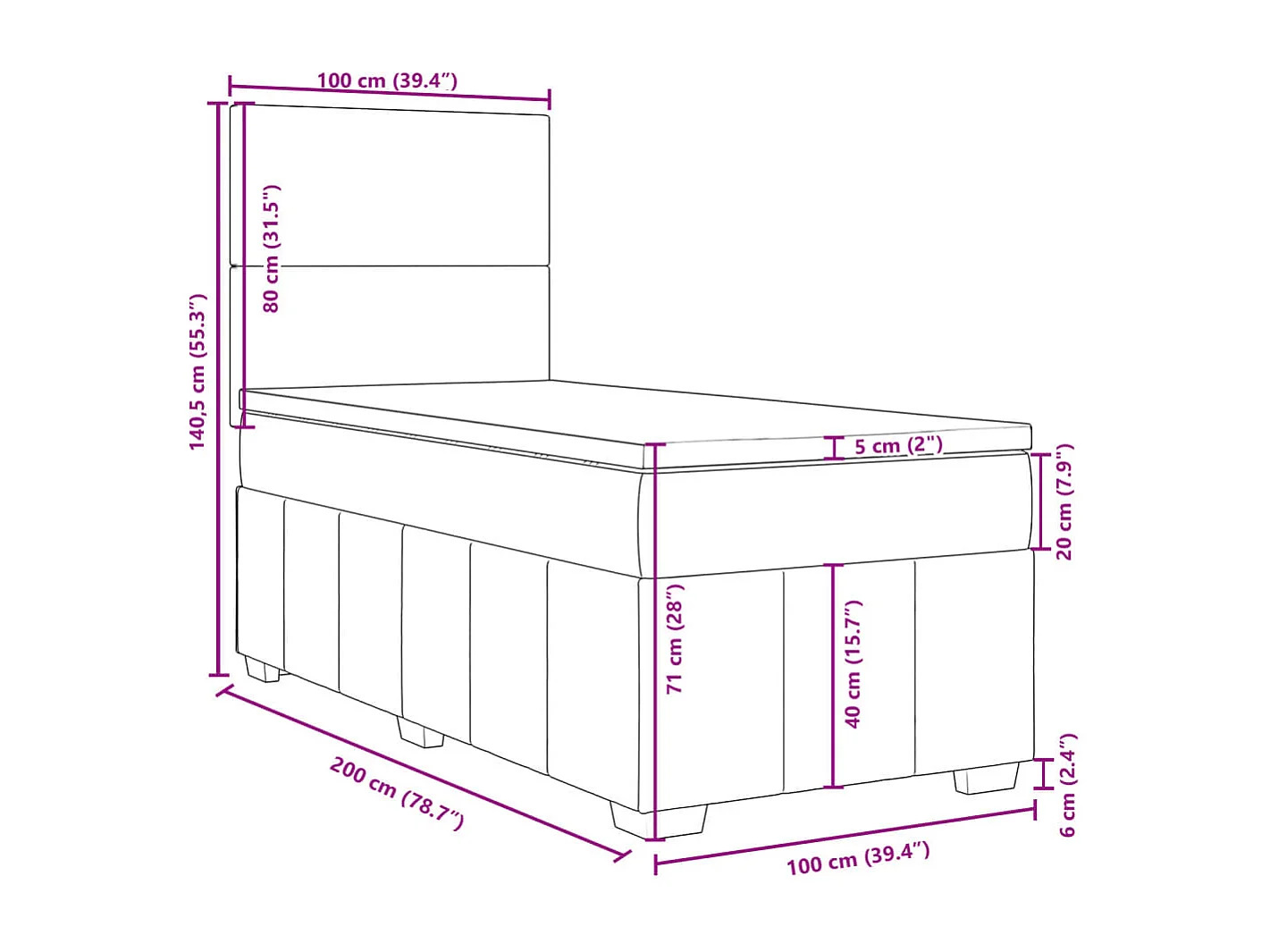Giroletto a Molle con Materasso Tortora 100x200 cm in Tessuto