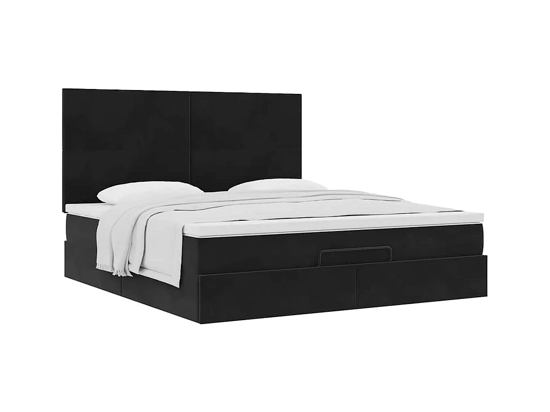 Cadre de lit ottoman avec matelas noir 180x200cm velours