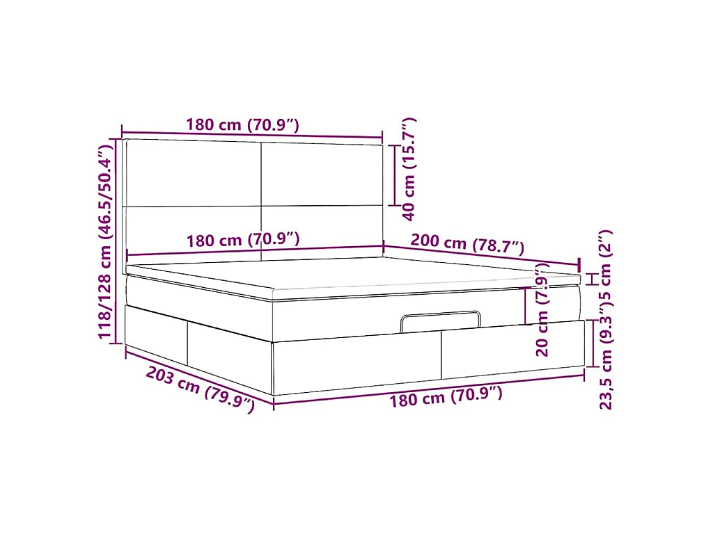 Struttura Letto Pouf con Materassi Nero 180x200 cm in Velluto