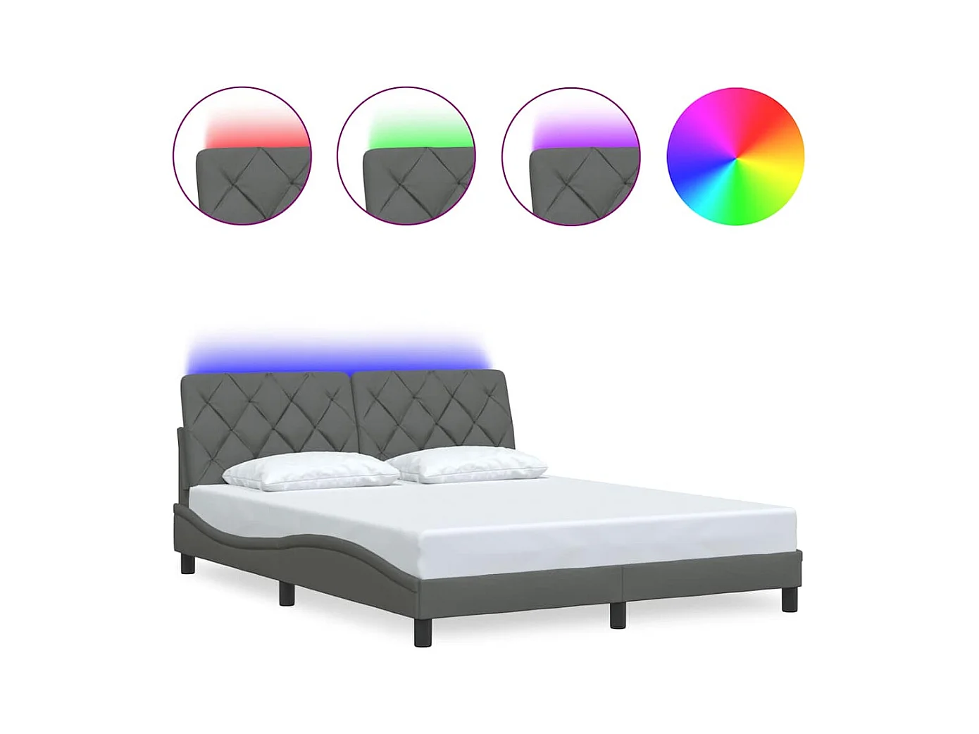 Bettgestell mit LED ohne Matratze Dunkelgrau 160x200 cm Stoff