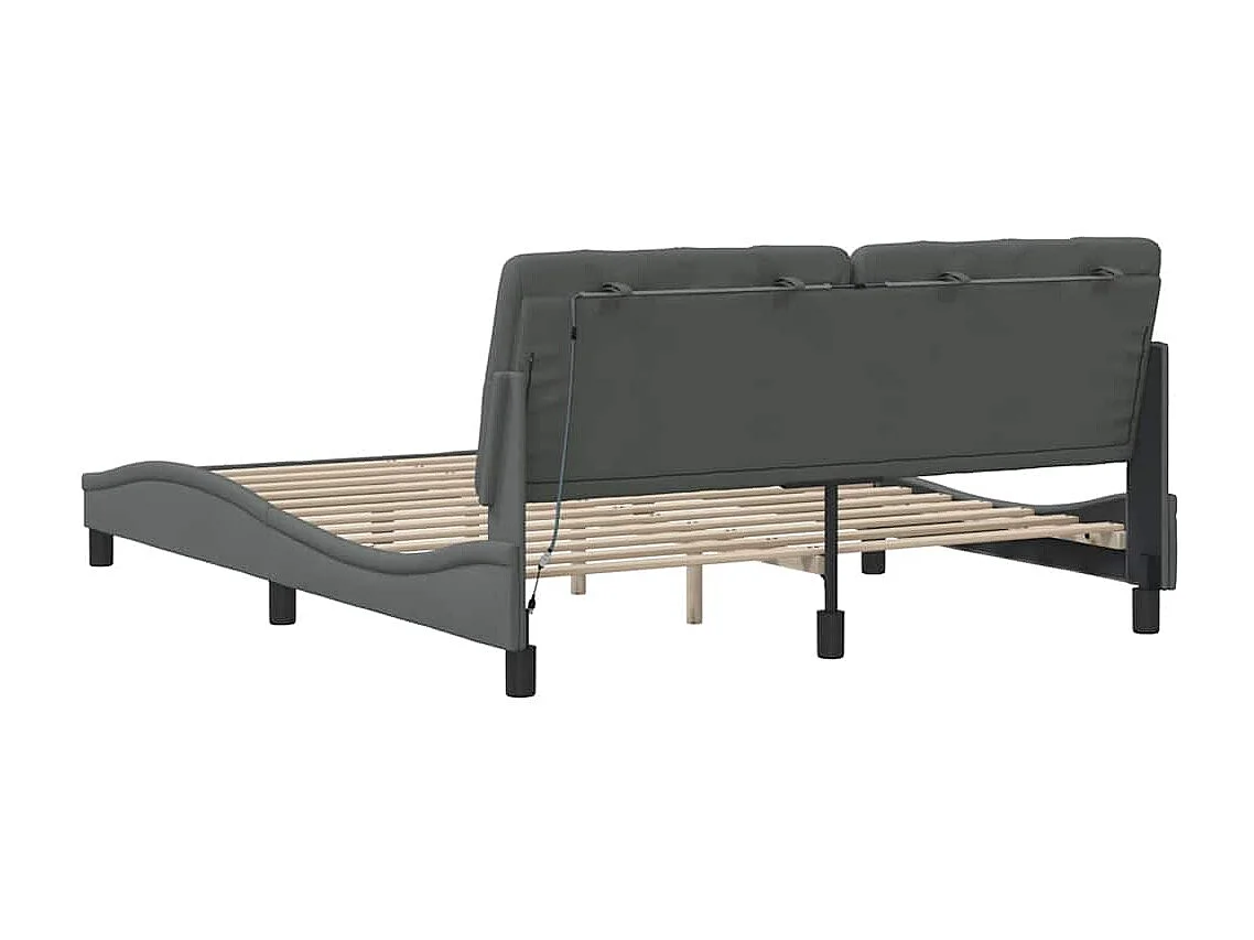 Bettgestell mit LED ohne Matratze Dunkelgrau 160x200 cm Stoff