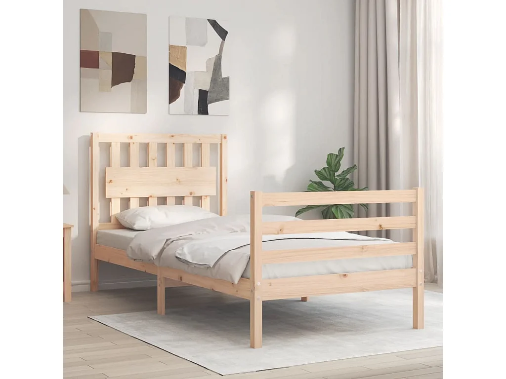 Massivholzbett mit Kopfteil 90x200 cm