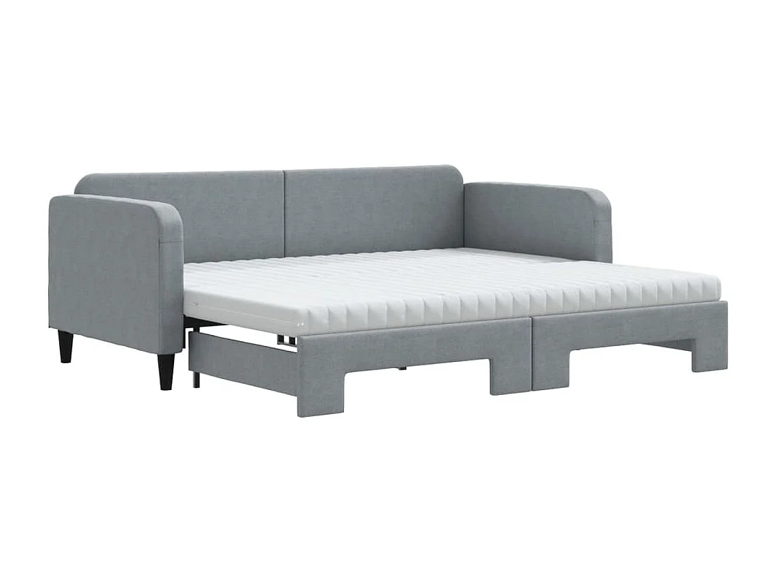 Tagesbett Ausziehbar mit Matratze Hellgrau 90x190 cm Stoff