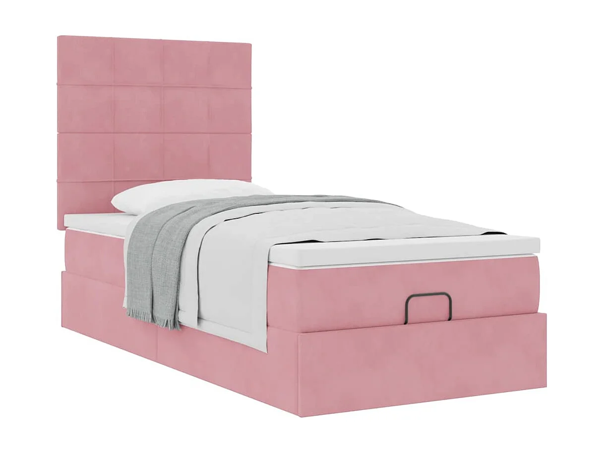 Struttura Letto Pouf con Materassi Rosa 100x200 cm Velluto