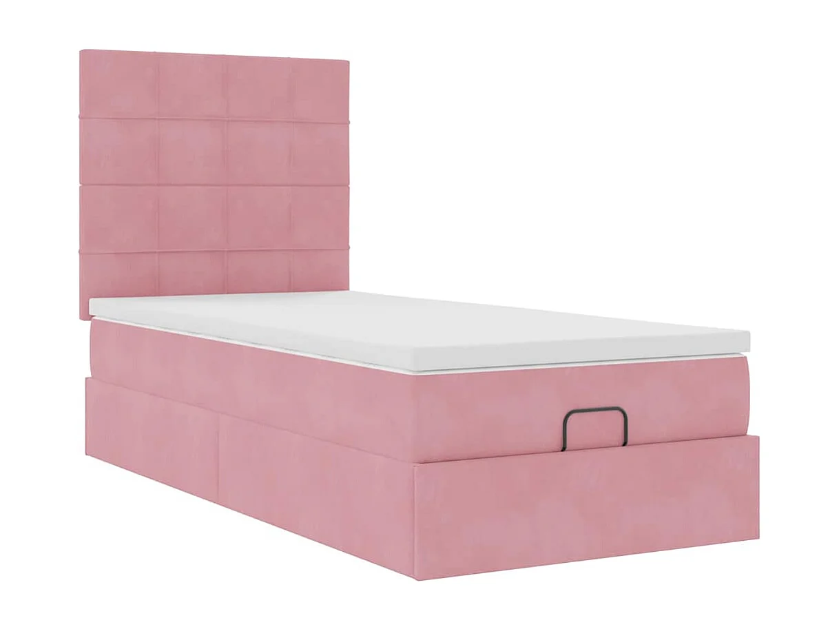 Struttura Letto Pouf con Materassi Rosa 100x200 cm Velluto