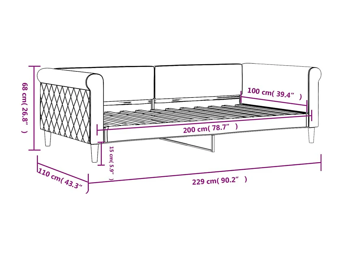 Tagesbett Blau 100x200 cm Samt
