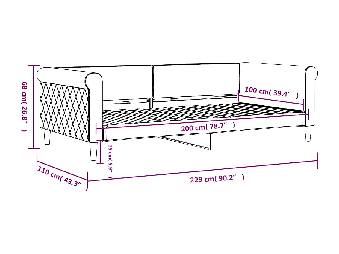 Tagesbett Blau 100x200 cm Samt
