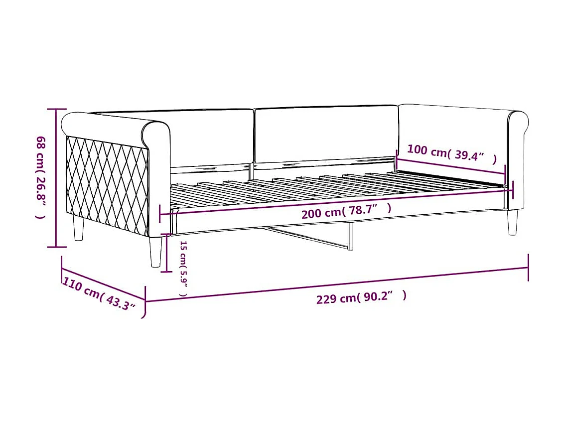 Lit de repos sans matelas bleu 100x200 cm velours