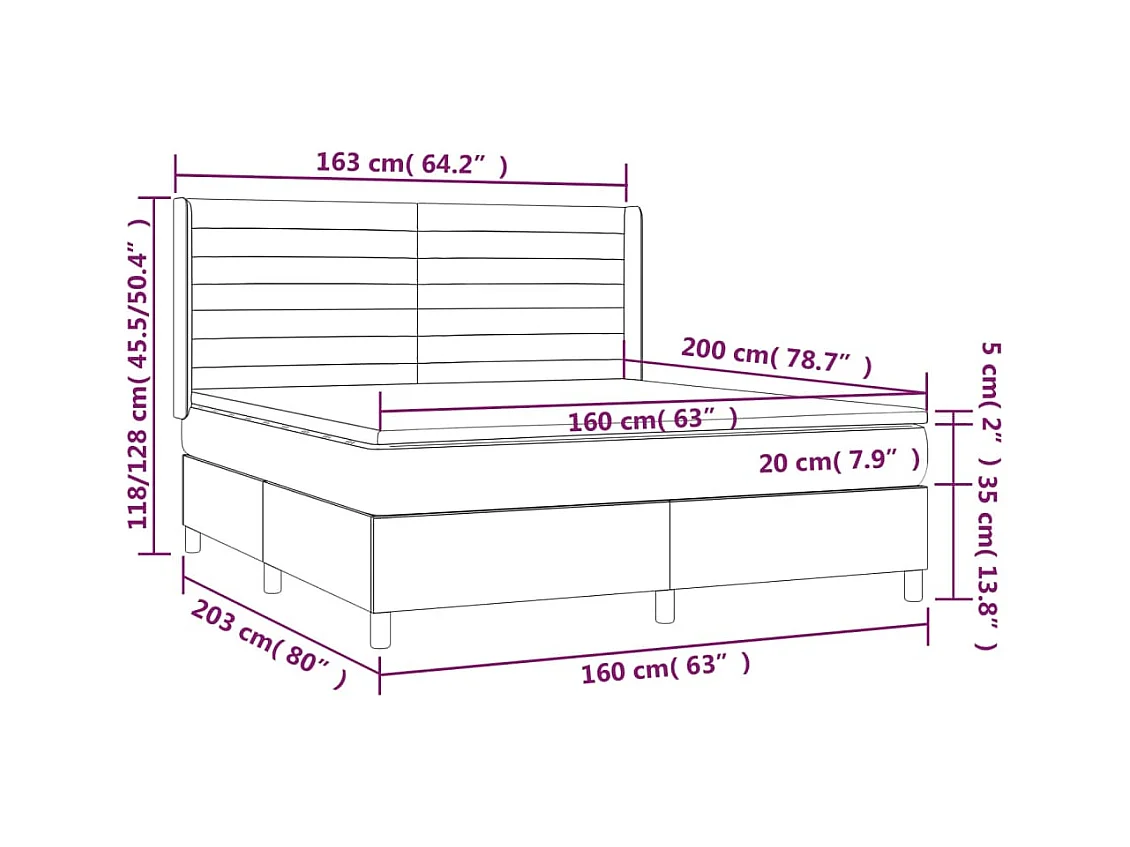 Sommier à lattes de lit matelas et LED Taupe 160x200 cm Tissu