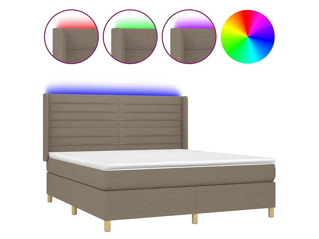 Sommier à lattes de lit matelas et LED Taupe 160x200 cm Tissu