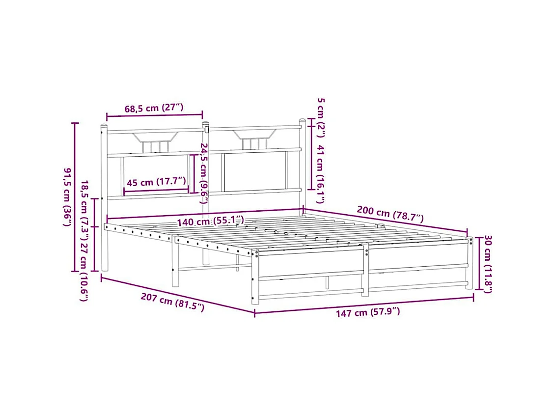 Cadre de lit sans matelas chêne sonoma 140x200 cm