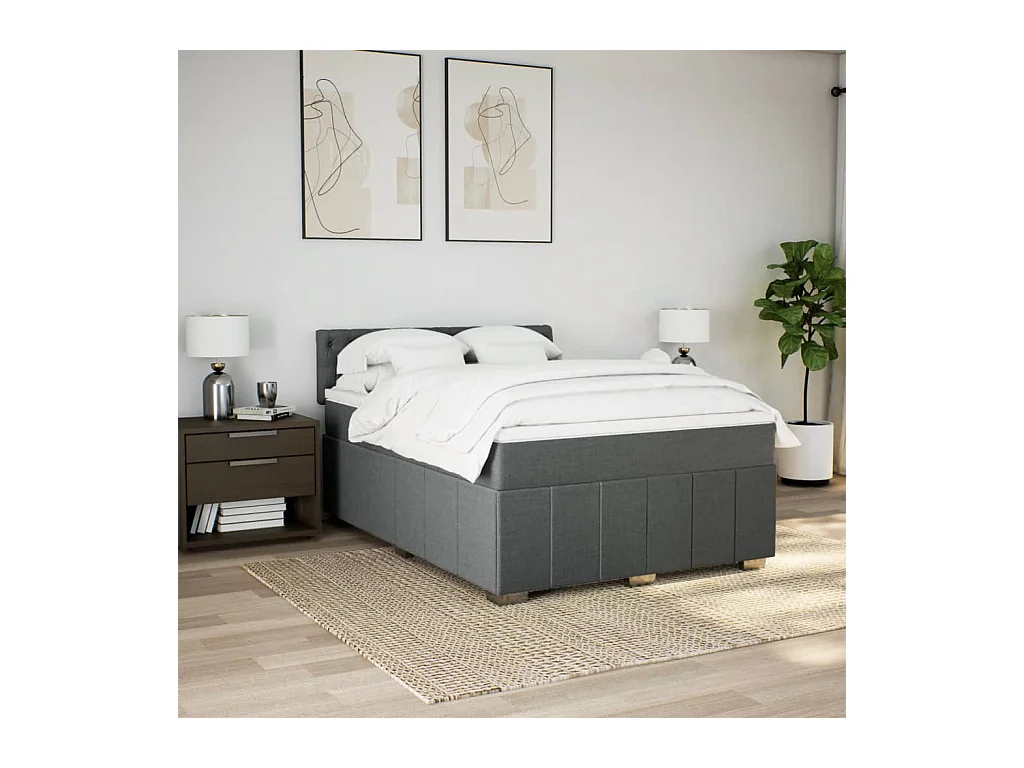 Sommier à lattes de lit avec matelas Gris foncé 160x200cm Tissu