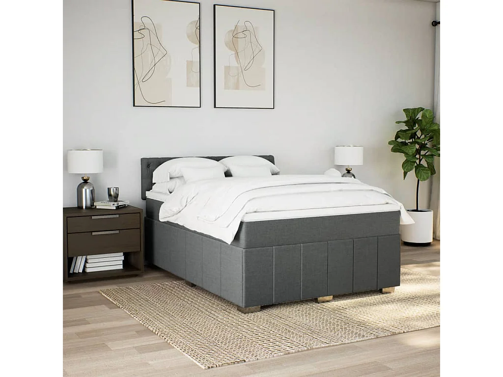 Cama box spring con colchón tela gris oscuro 160x200 cm