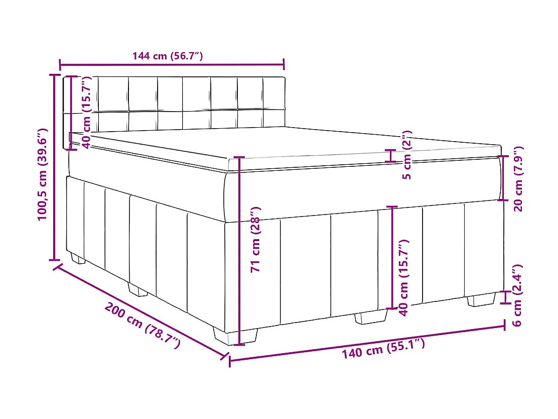 Boxspring met matras stof donkergrijs 140x200 cm