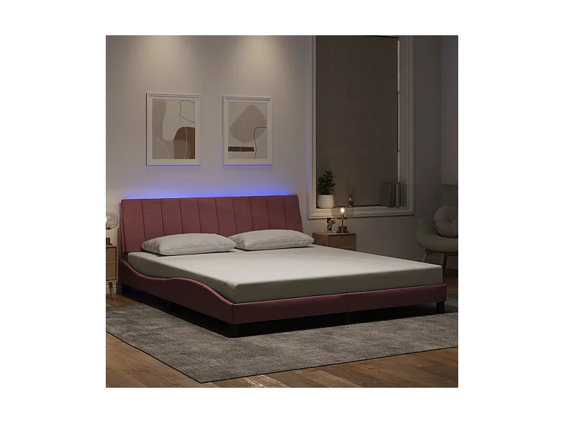 Cadre de lit avec LED sans matelas Hanko rose 180x200 cm velours