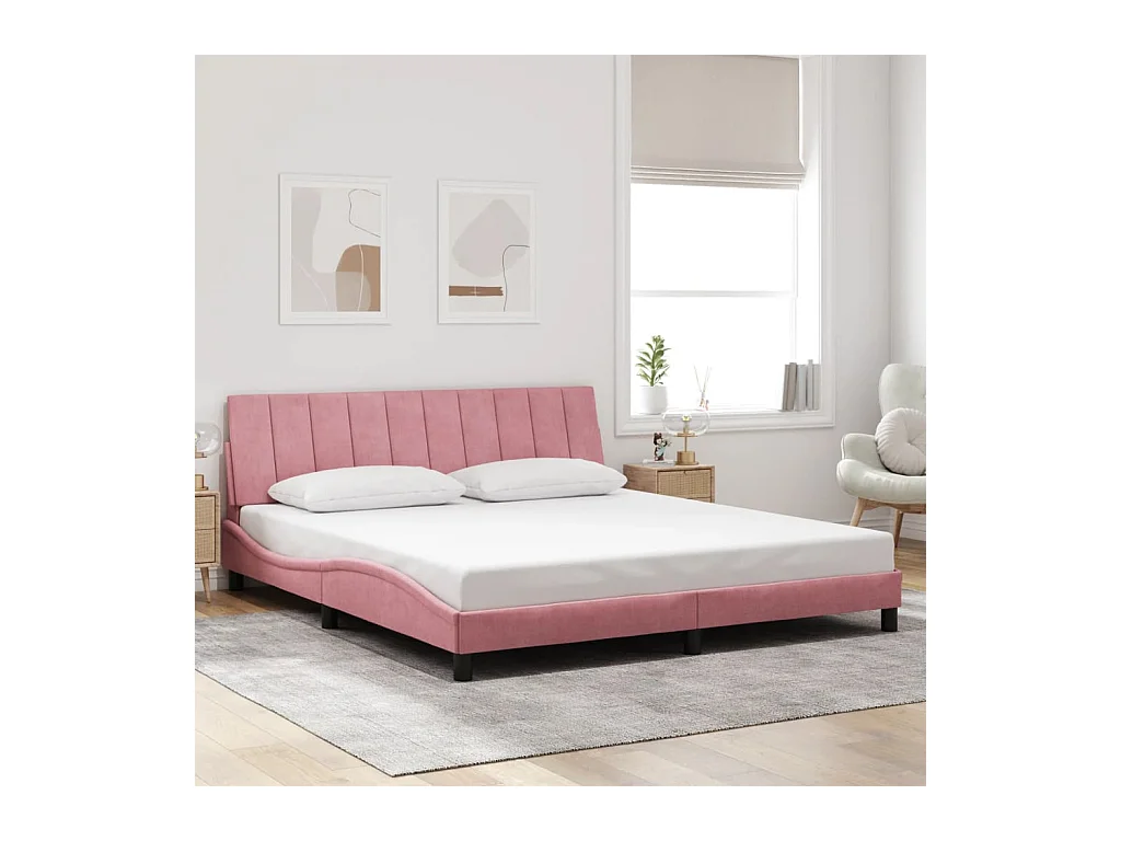 Cadre de lit avec LED sans matelas Hanko rose 180x200 cm velours