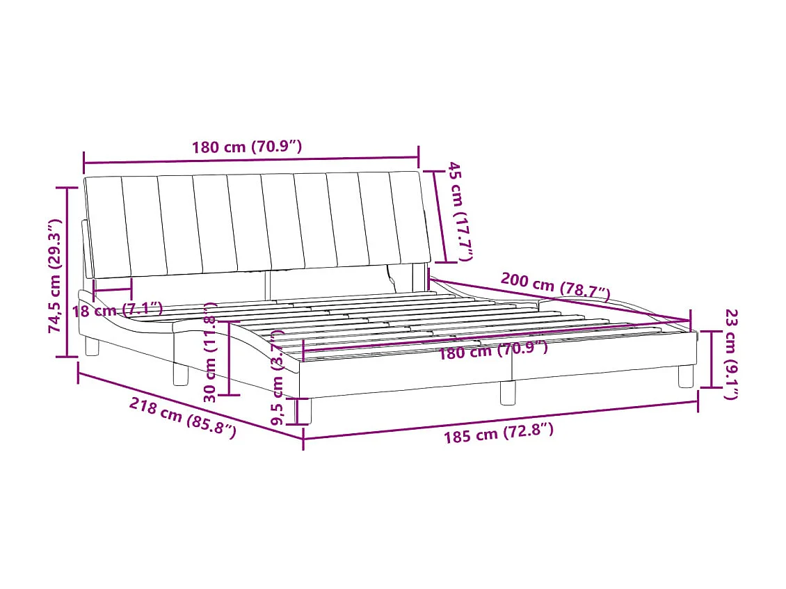 Bettgestell mit LED ohne Matratze "Hanko" Rosa 180x200 cm Samt
