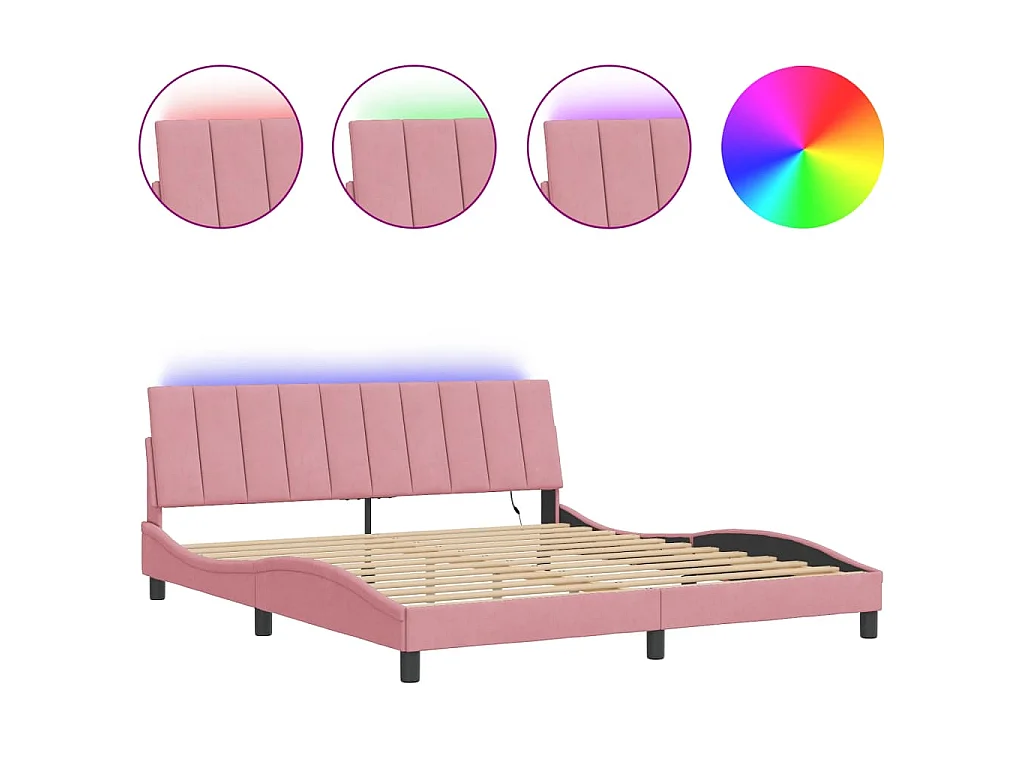 Bedframe met LED zonder matras "Hanko"  fluweel roze 180x200 cm