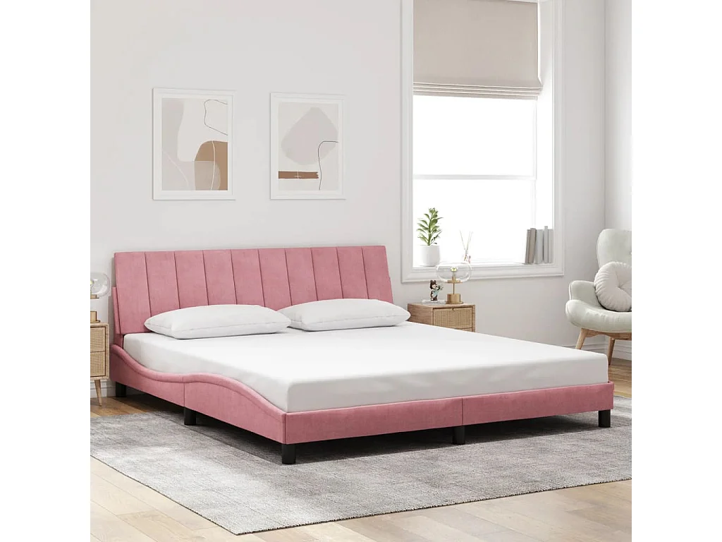 Bedframe met LED zonder matras "Hanko"  fluweel roze 180x200 cm
