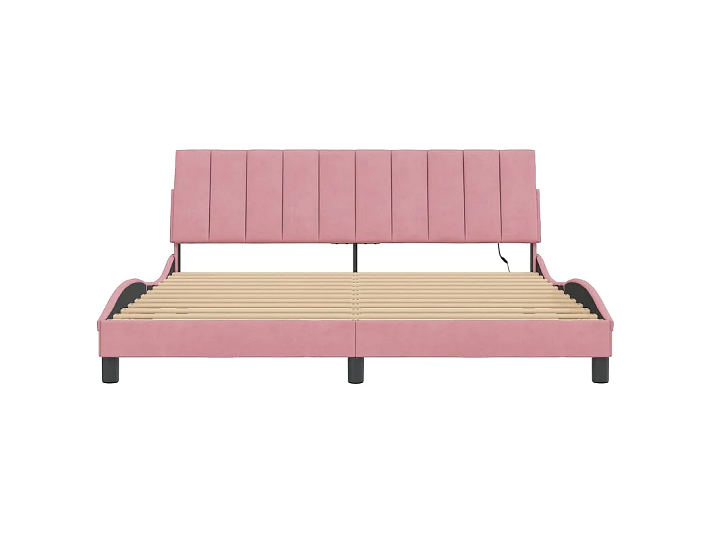 Bedframe met LED zonder matras "Hanko"  fluweel roze 180x200 cm