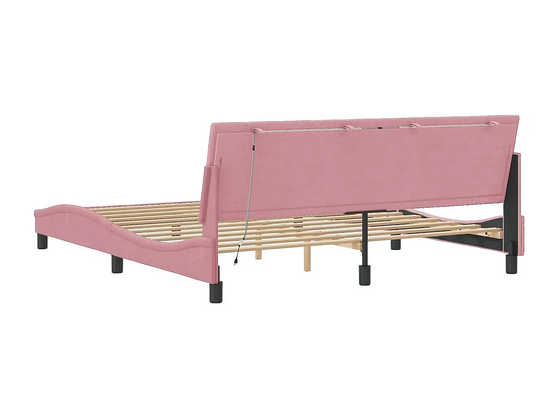 Bedframe met LED zonder matras "Hanko"  fluweel roze 180x200 cm