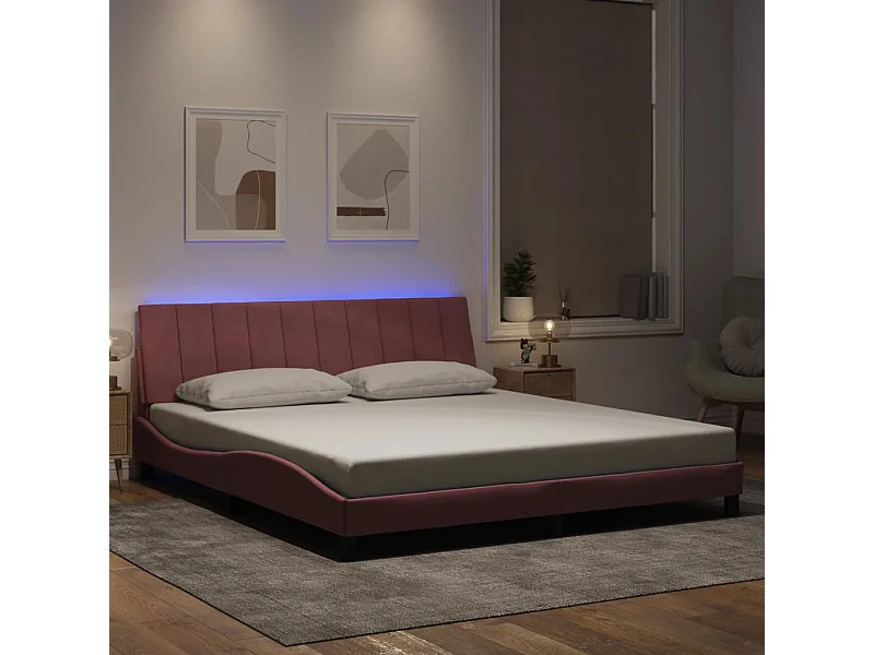 Bettgestell mit LED ohne Matratze "Hanko" Rosa 180x200 cm Samt