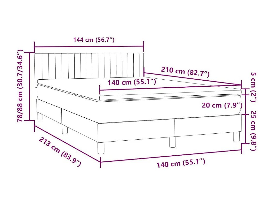 Sommier à lattes de lit avec matelas rose 140x210 cm velours