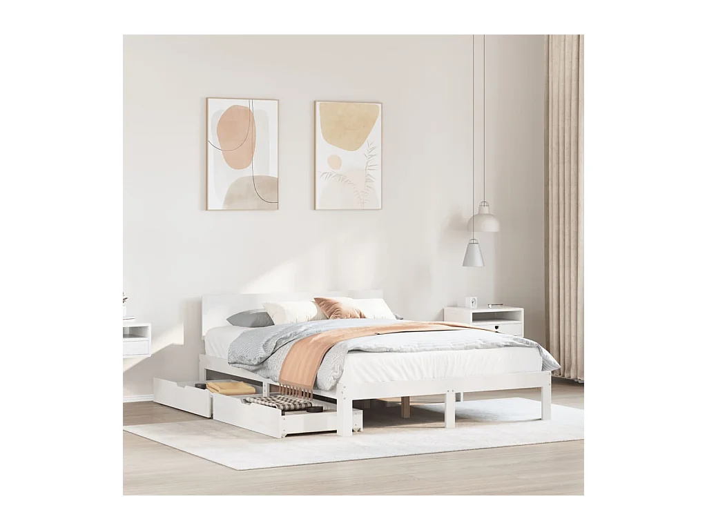 Cadre de lit avec tiroirs sans matelas blanc 160x200 cm
