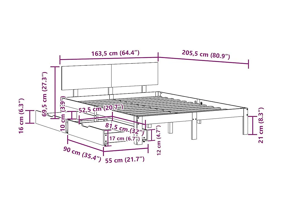 Estructura de cama con cajones madera de pino blanca 160x200 cm
