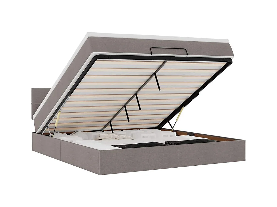 Ottomane Bett mit Matratze & LEDs Taupe 180x200 cm Stoff