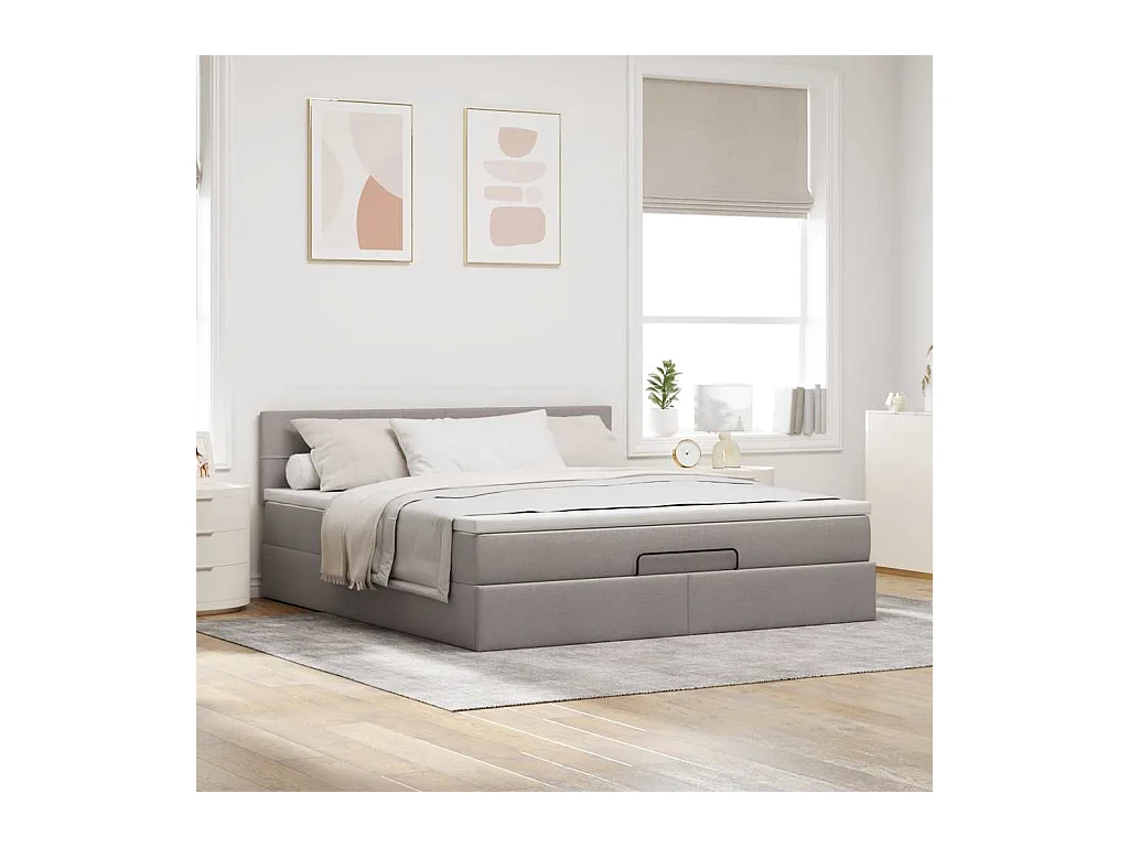 Ottomane Bett mit Matratze & LEDs Taupe 180x200 cm Stoff