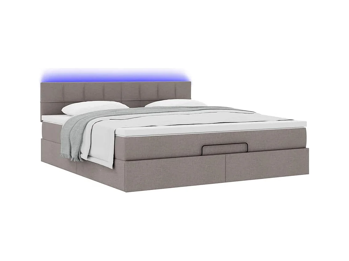 Ottomane Bett mit Matratze & LEDs Taupe 180x200 cm Stoff
