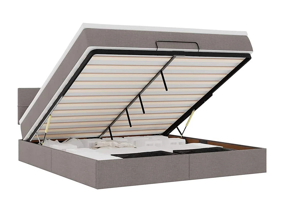 Pouf Letto con Materasso e LED Tortora 180x200cm in Tessuto