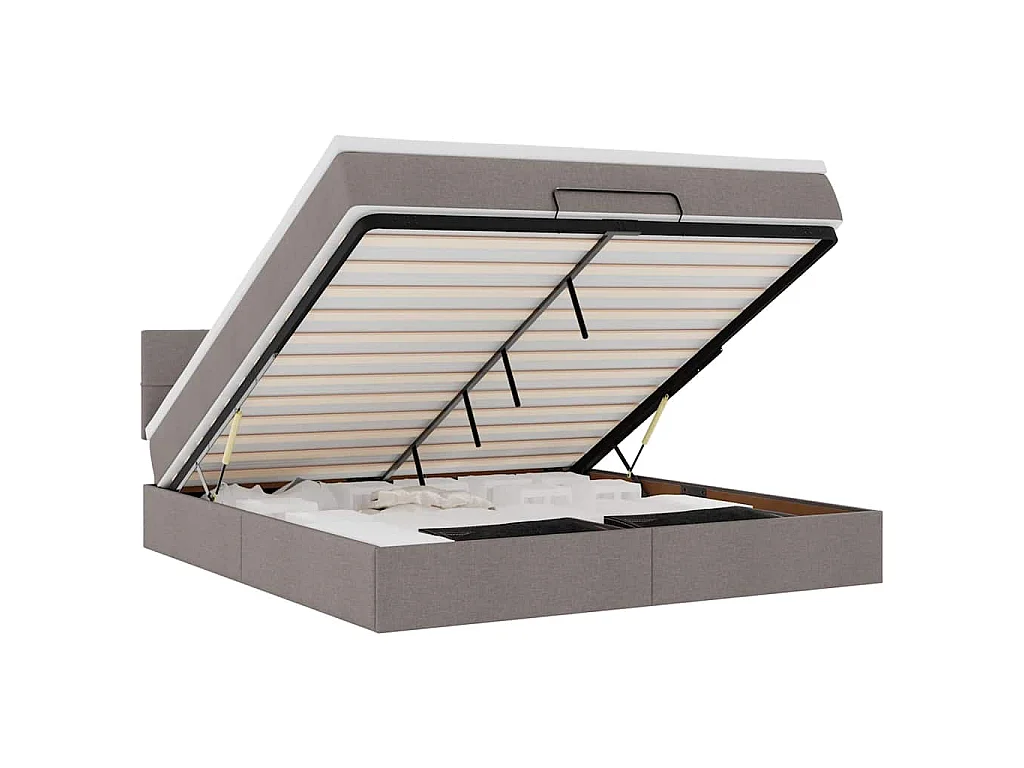 Pouf Letto con Materasso e LED Tortora 180x200cm in Tessuto