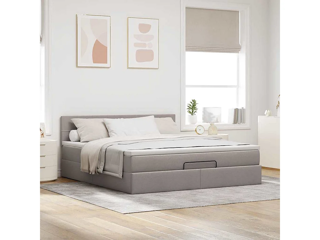 Pouf Letto con Materasso e LED Tortora 180x200cm in Tessuto