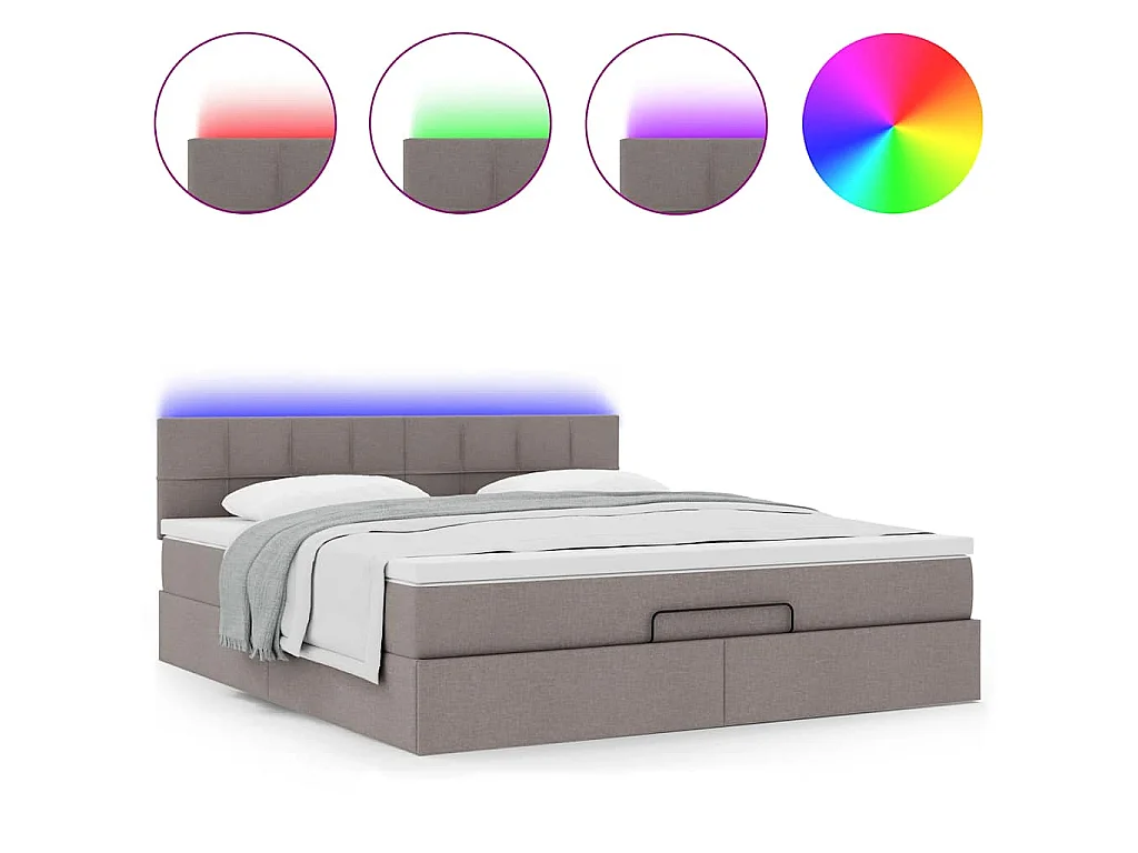 Pouf Letto con Materasso e LED Tortora 180x200cm in Tessuto