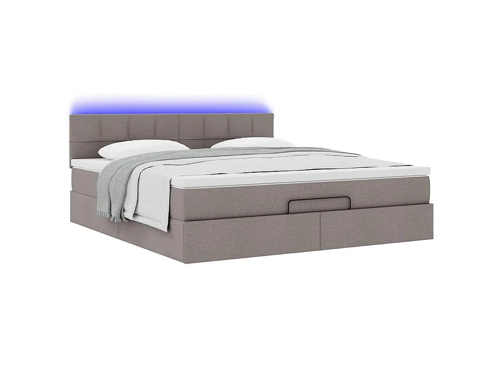 Pouf Letto con Materasso e LED Tortora 180x200cm in Tessuto