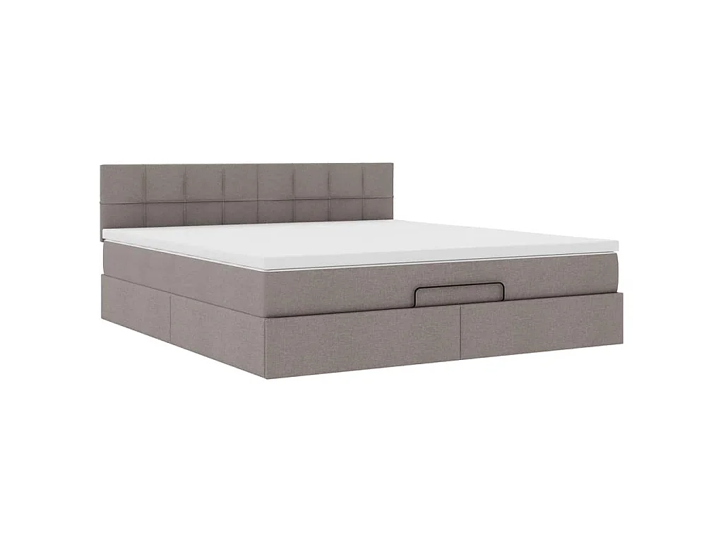Pouf Letto con Materasso e LED Tortora 180x200cm in Tessuto